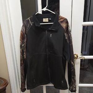 Tag Safari Outdoor Jacket Black Camo Trim Sleeves Zip Front Velcro Cuffs XL EUC